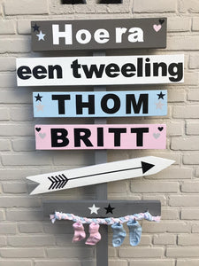 Geboortebord "Bern" Stoer tweeling Thom-Britt