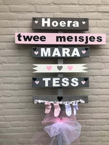 Geboortebord "Bern" Stoer tweeling Mara Tess